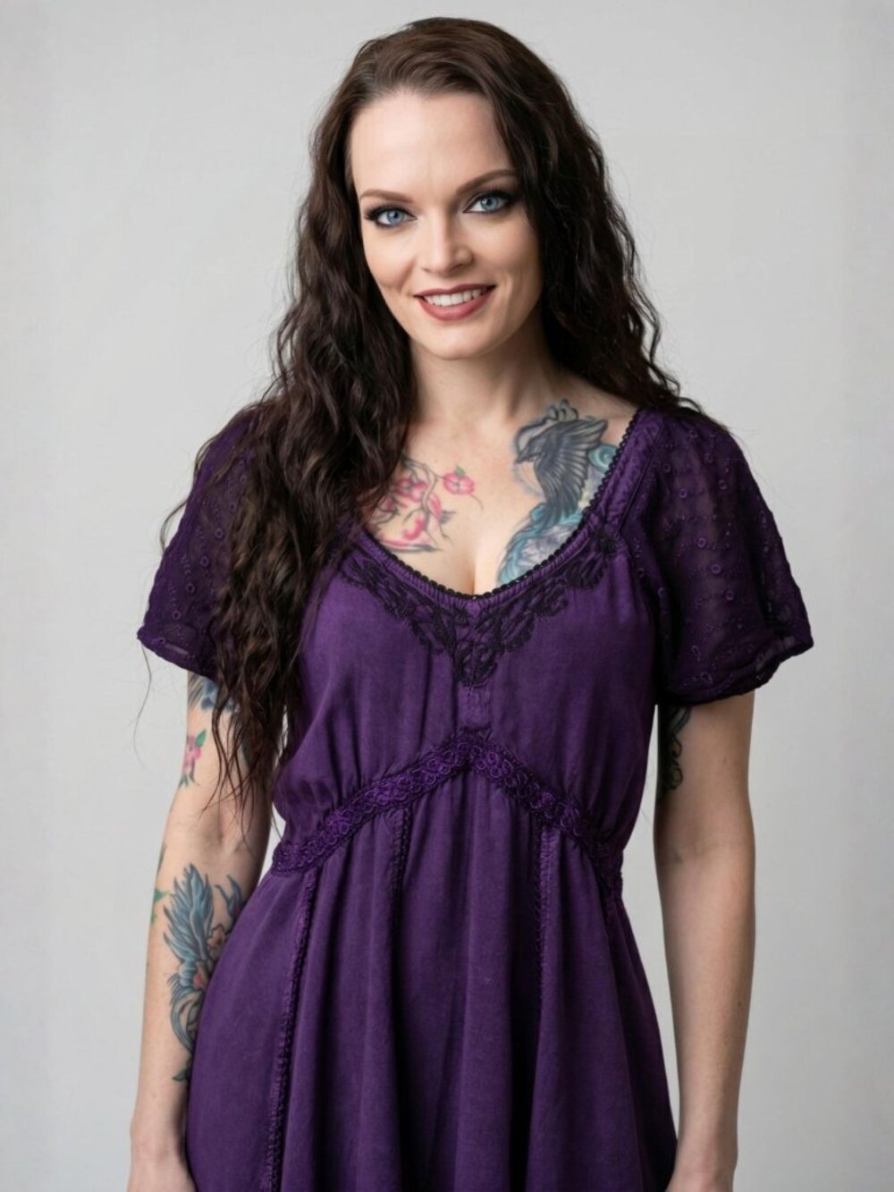 Pyramid Collection ✦ Purple Embroidered Fairycore Dress ✦ Sharkbite Hem Rayon S